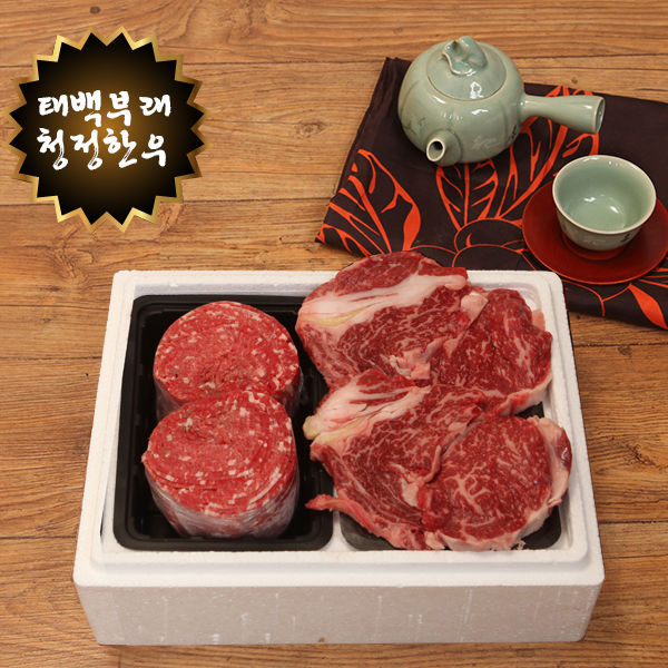 1등급 태백 한우 거세우 등심 혼합 세트 2호 선물세트 (등심 1kg+불고기1kg)