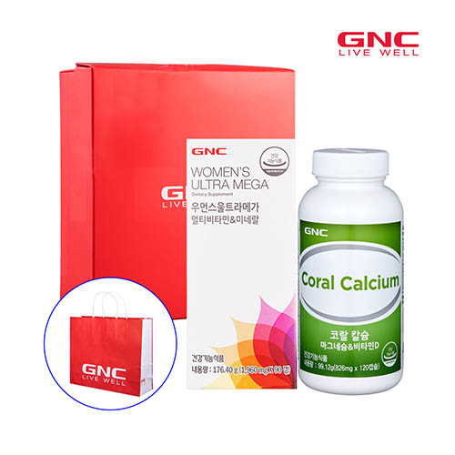 GNC 여성뼈건강세트(우먼스울트라메가 90정 90일분 * 코랄칼슘 마그네슘 비타민D 120캡슐 60일분)