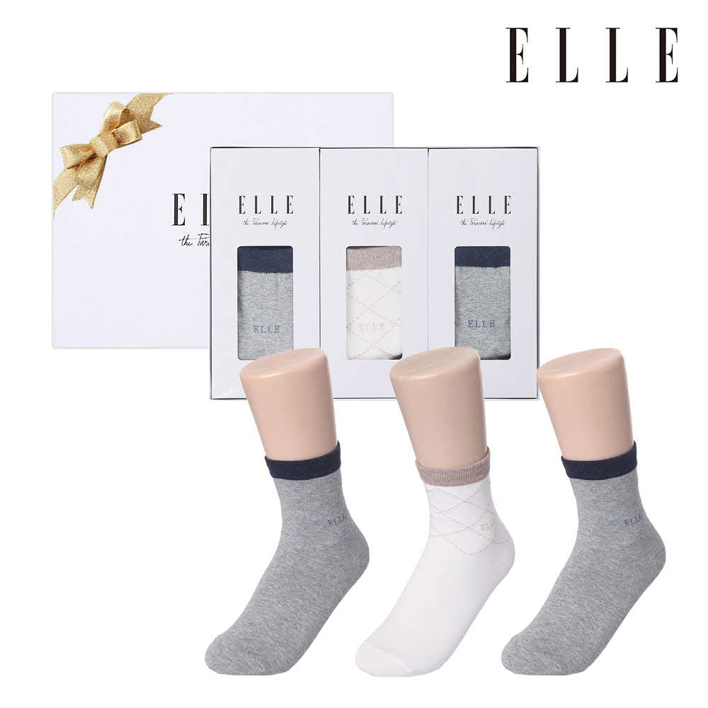 엘르 숙녀 일반목 아가힐무늬 양말 3족 세트 EE21743