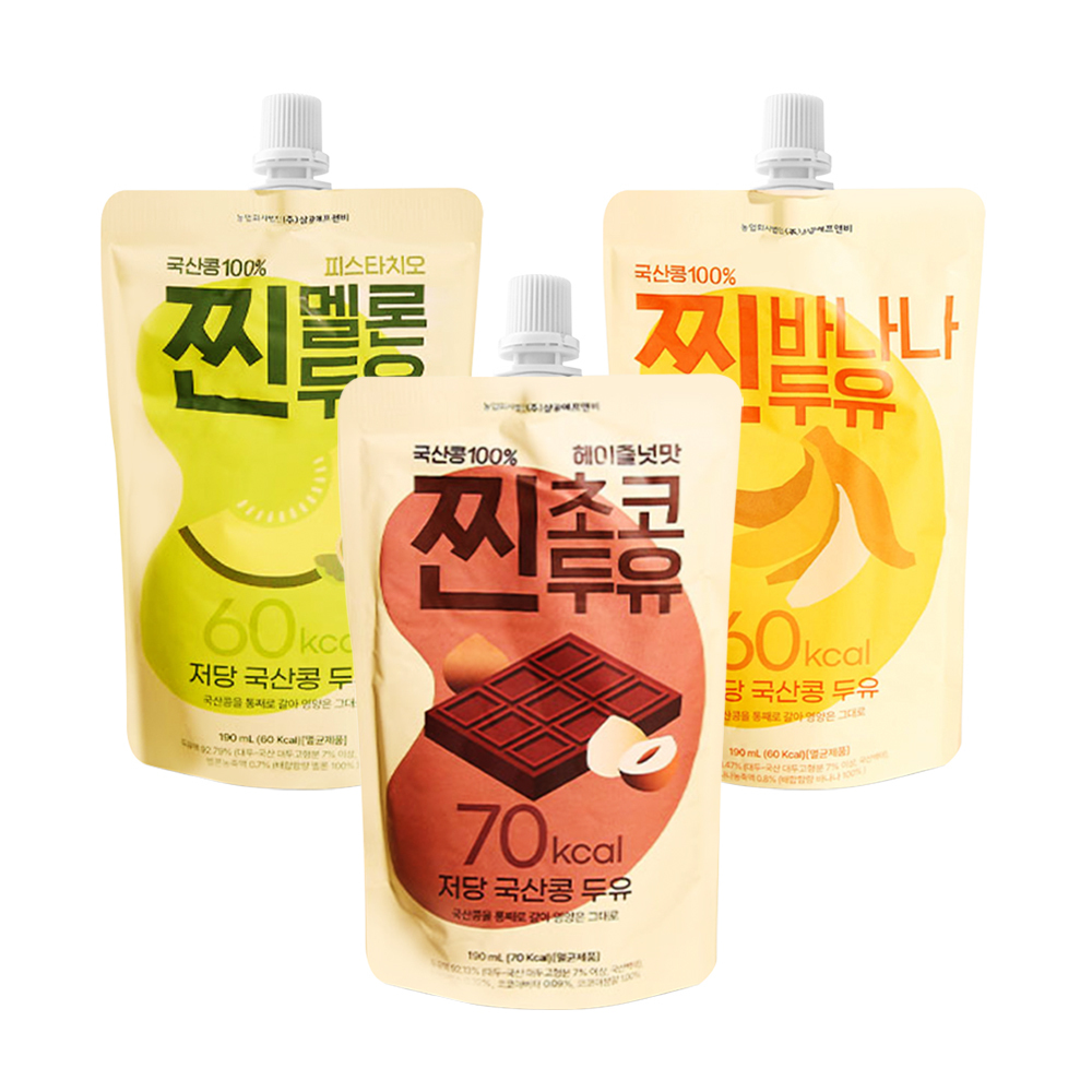 국산콩 100% 저당 저칼로리 고단백 찐멜론 초코 바나나두유 190ml 14포 1박스 3종택일