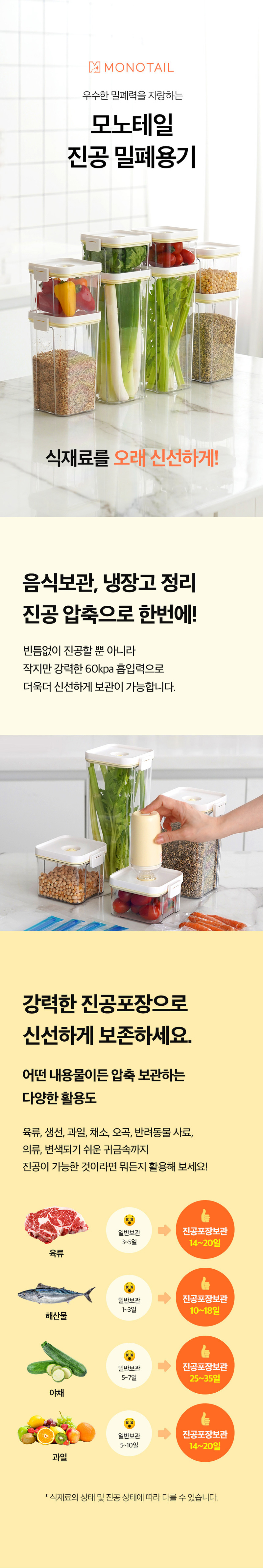 [모노테일] 밀프랩 진공 밀폐용기 11종세트 (진공 포장기 1p + 420ml 3개 + 600ml 3개+ 1,240ml 2개+ 1,770ml 2개) 상세 2