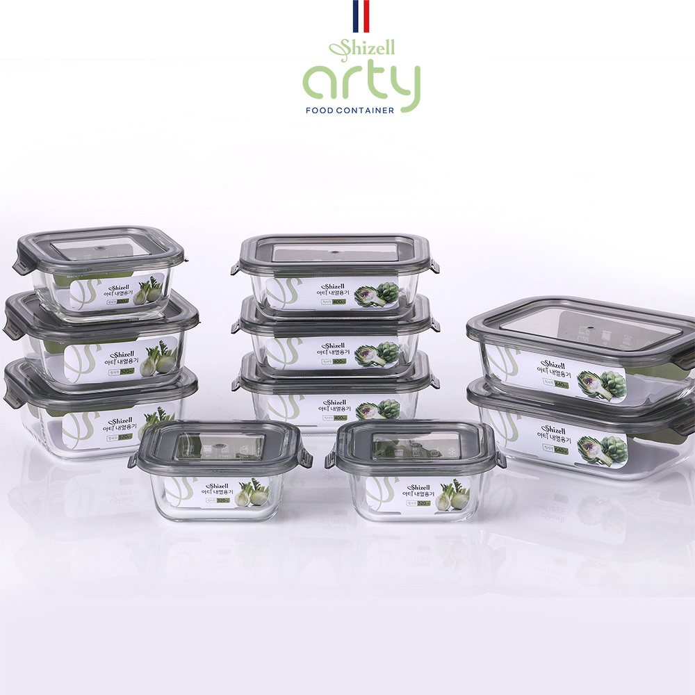 [쉬젤] 아티 내열유리 밀폐용기 10종 세트 (400ml*3ea+640ml*2ea+320ml*3ea+520ml*2ea)