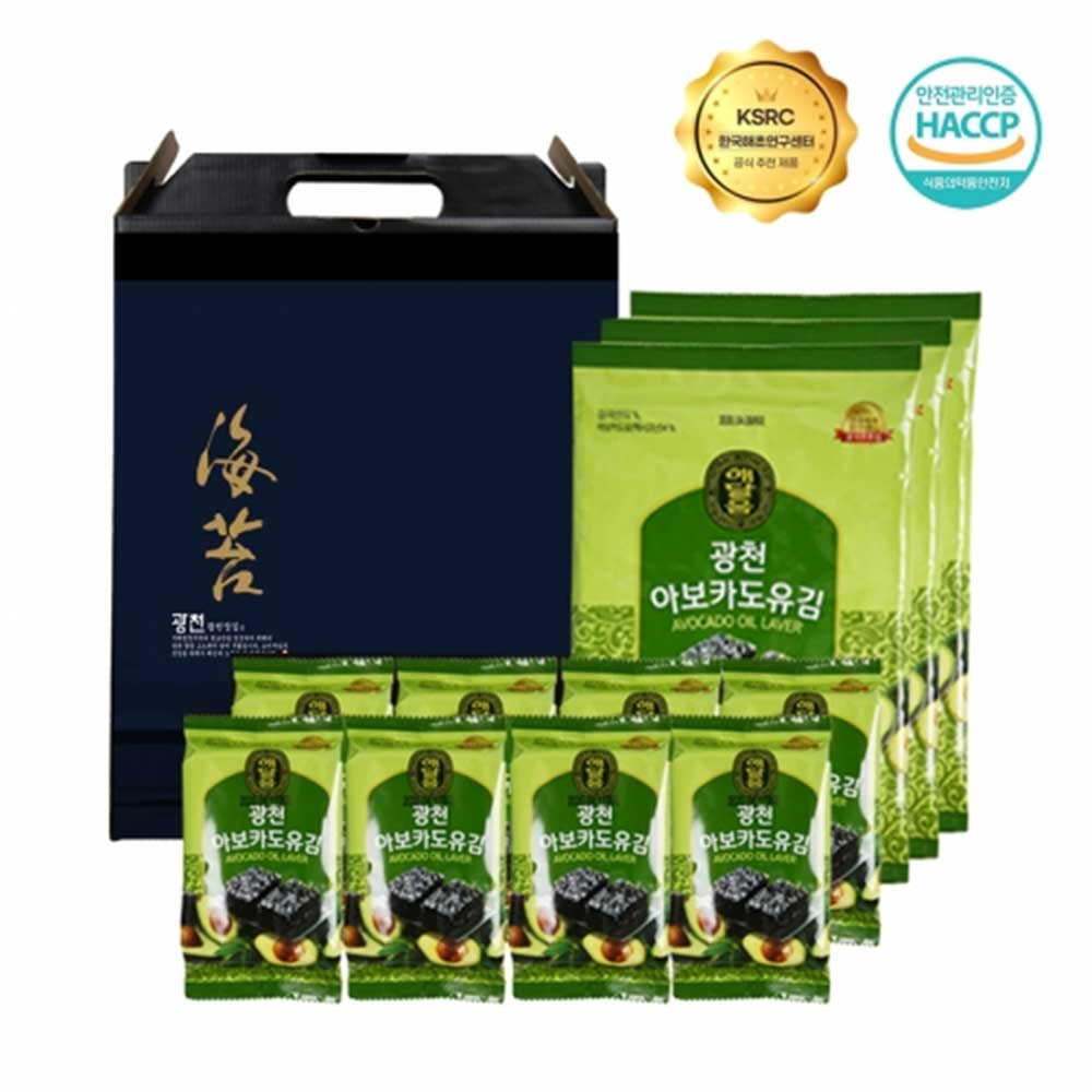 명품 광천김 전장+도시락김 선물세트(아보카도유 전장(25g)3+도시락(4g)8)