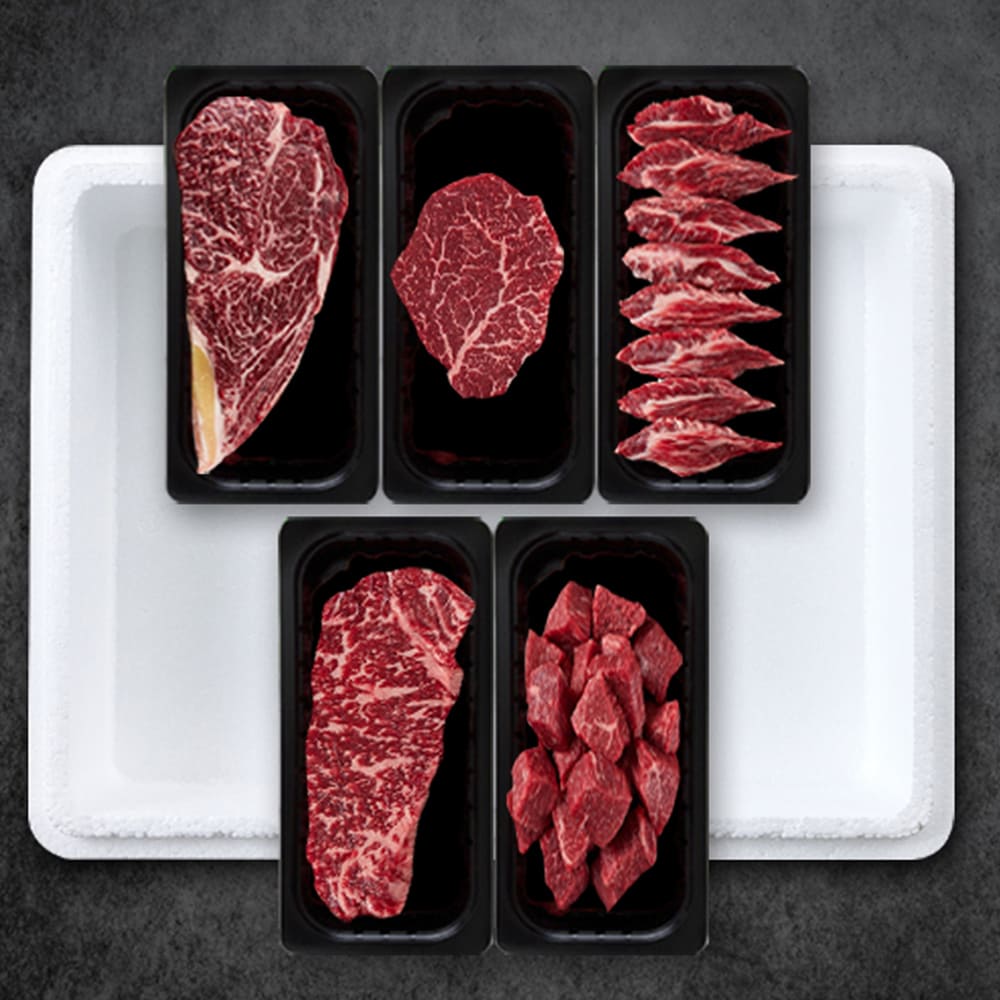 [명우한우] 한우1등급 냉장 선물세트 1kg (등심 200g, 안심 200g, 채끝 200g, 갈비살 200g, 국거리 200g)