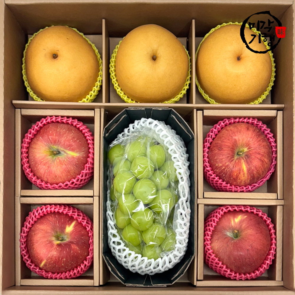 미각기행 저탄소 사과&배&샤인머스캣 혼합 선물세트(3.5kg 내외) (샤인머스캣 1수+사과 4과+배 3과)