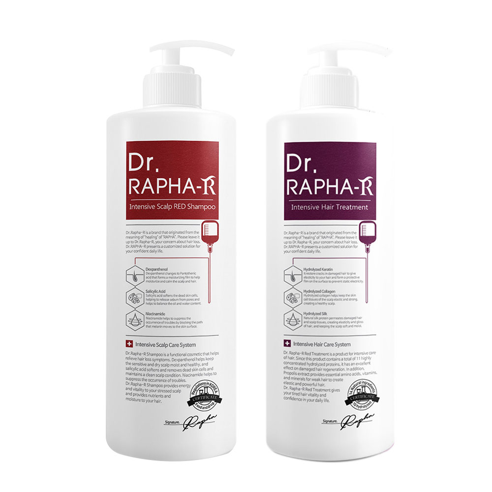 닥터라파알 레드 탈모 샴푸 1L + 단백질 트리트먼트 1L 부드러운 모발 손상모 90.8% 개선