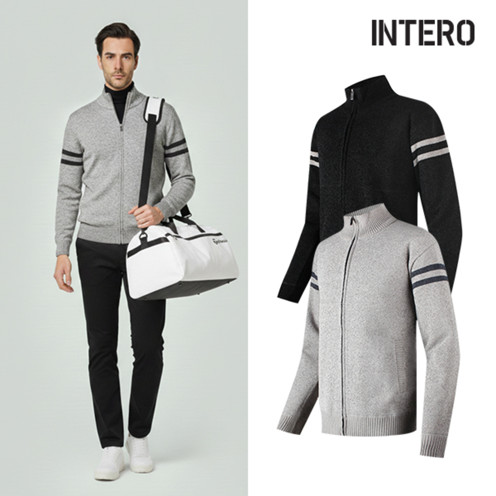 인테로 골프웨어 남성 니트 남자 집업 골프자켓 XWMB
