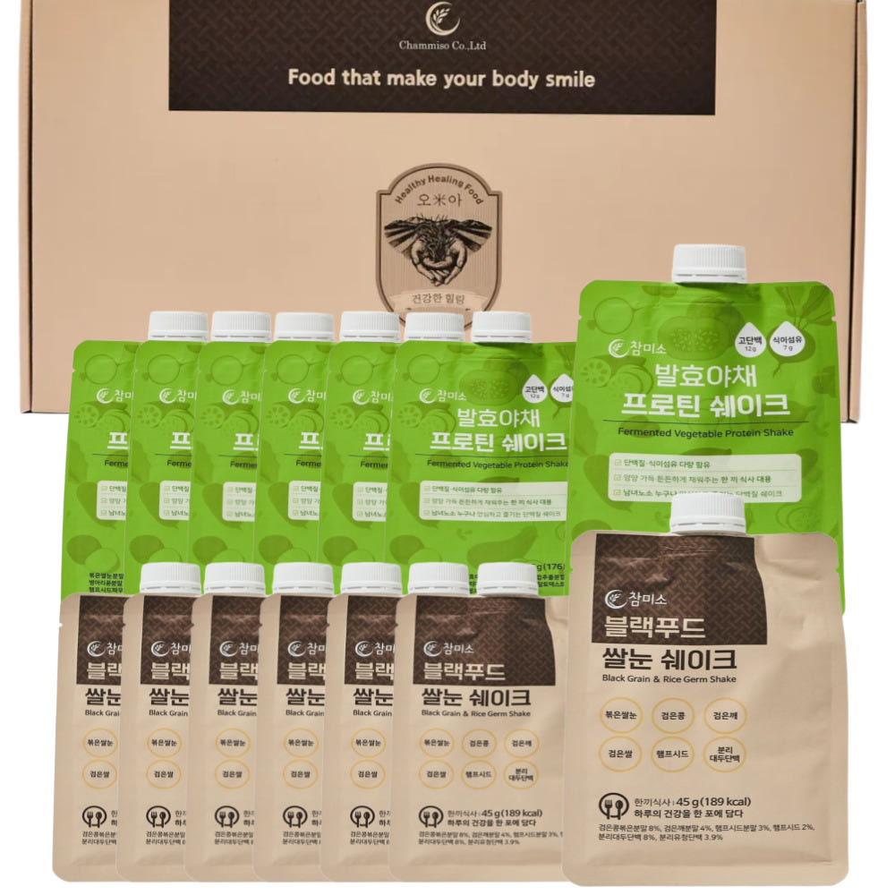 참미소 종합 쉐이크 선물세트 (발효야채 프로틴 쉐이크 7개입+블랙푸드 쌀눈 쉐이크 7개입)