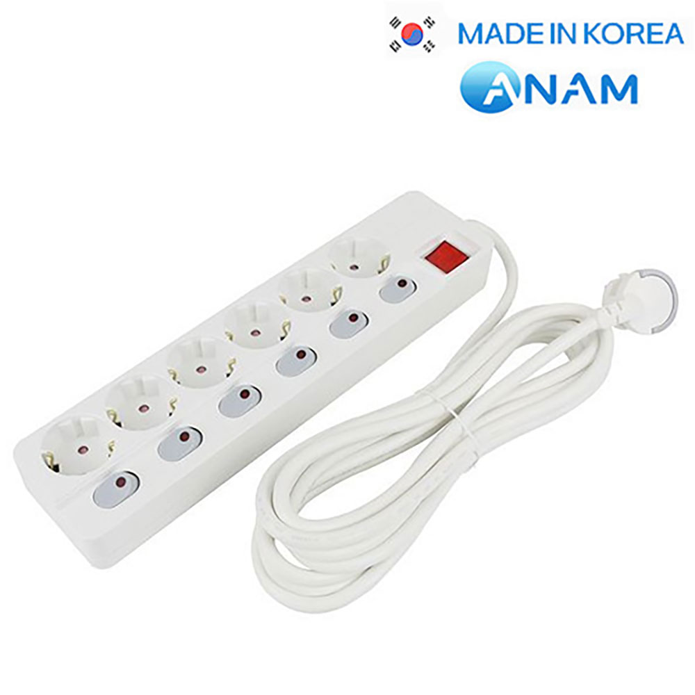 아남 국내생산 개별스위치 멀티탭 6구 5미터 AM-I650