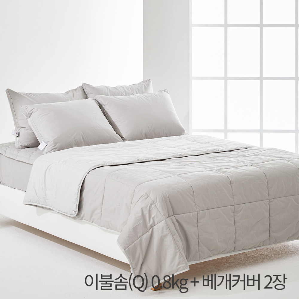 (홈쇼핑히트상품) [라뽐므] 간절기용 투월런 40수 100% 호주산 천연양모 이불솜(Q) 0.8kg + 베개커버 2장