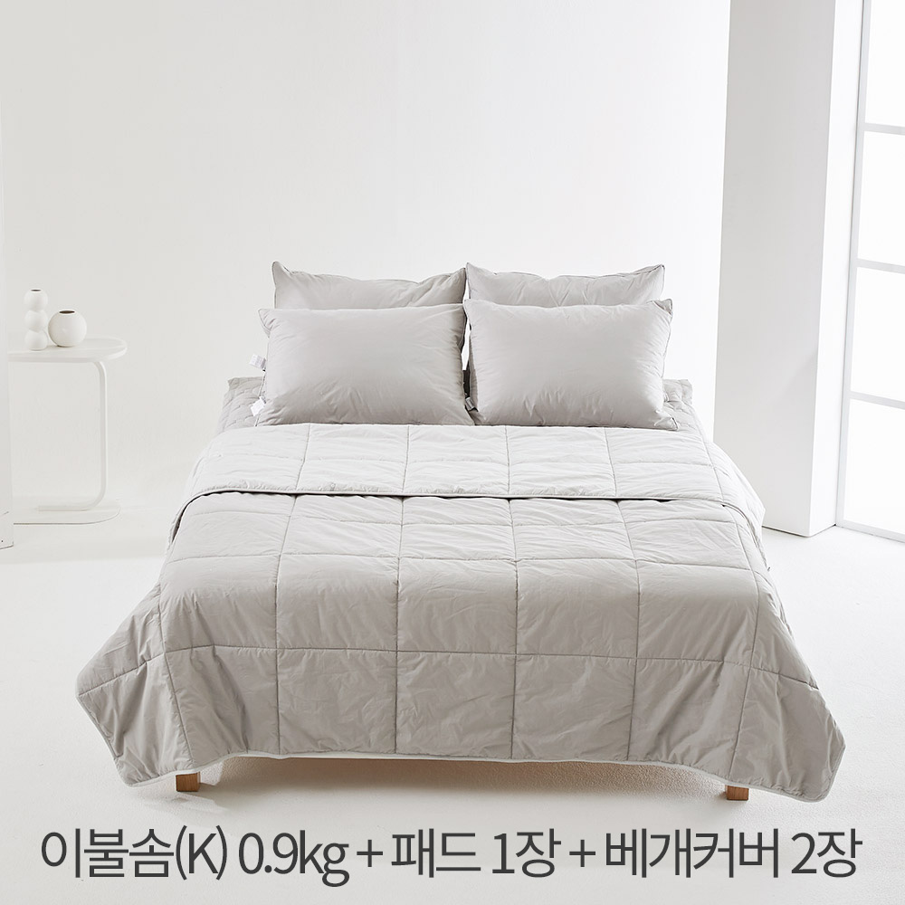 (홈쇼핑히트상품) [라뽐므] 간절기용 투월런 40수 100% 호주산 천연양모 이불솜(K) 0.9kg + 패드 1장 + 베개커버 2장