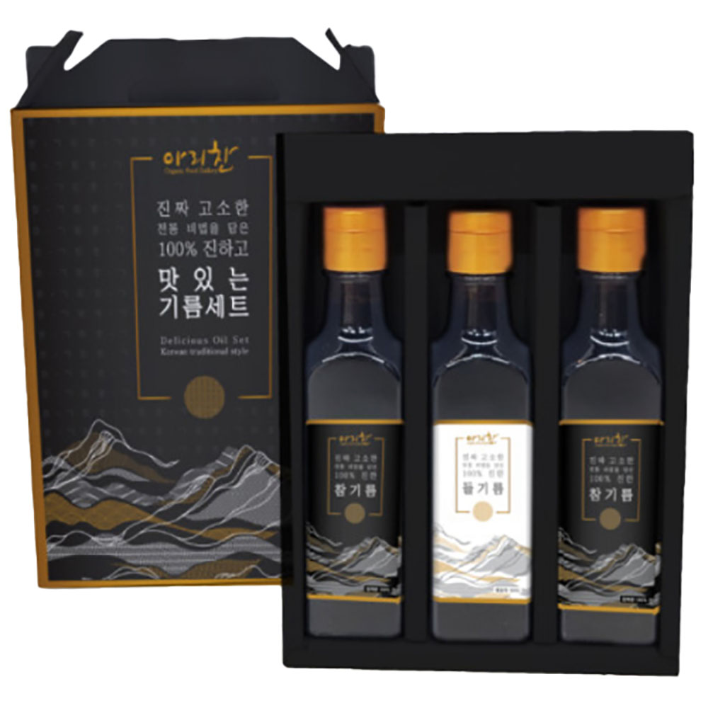 [아리찬] 참기름&들기름 3종세트 (참기름270ml×2병, 들기름270ml×1병)