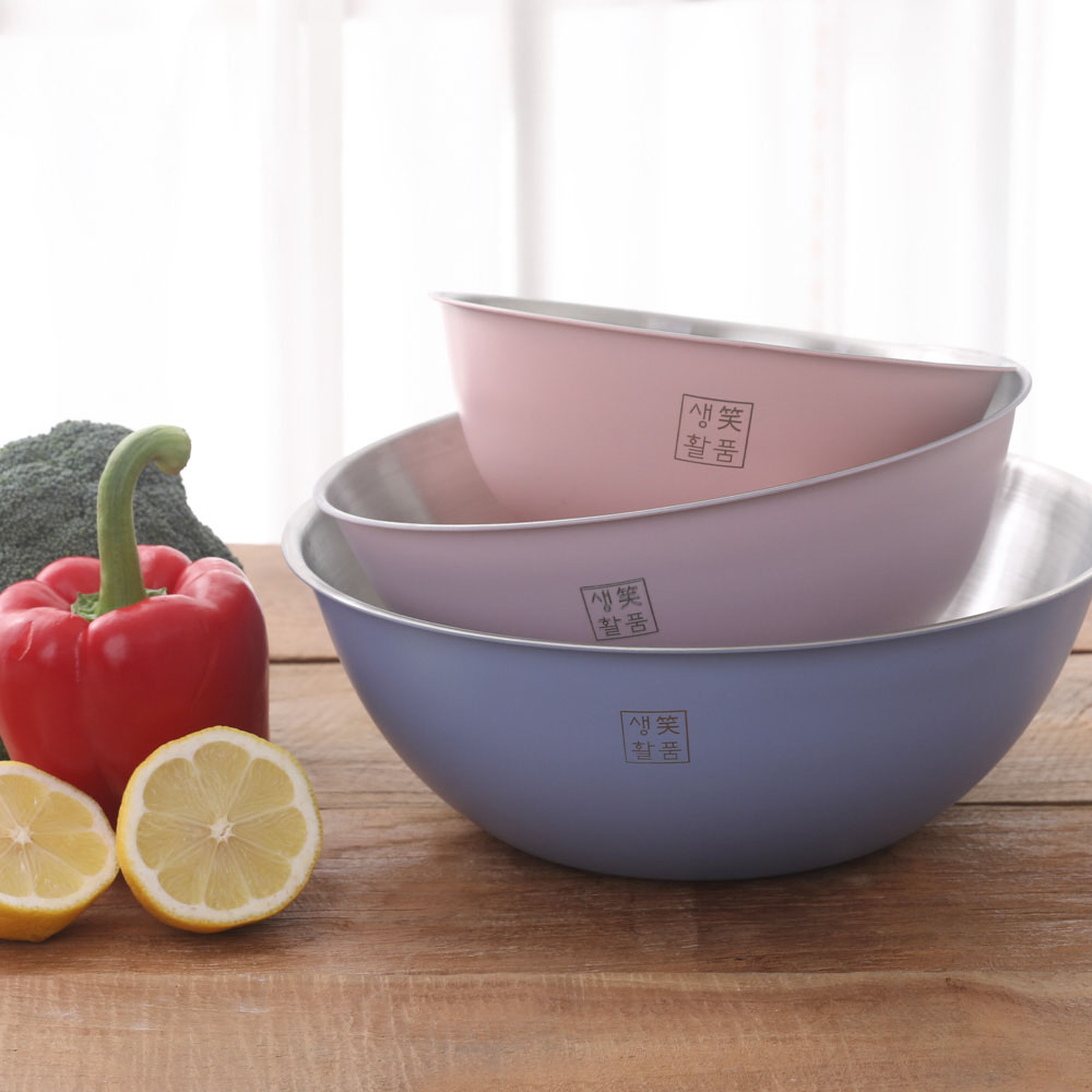 [생활笑품] 스텐 믹싱볼 계량 양푼이 3종세트 / 핑크(20cm),퍼플(24cm),블루(28cm)