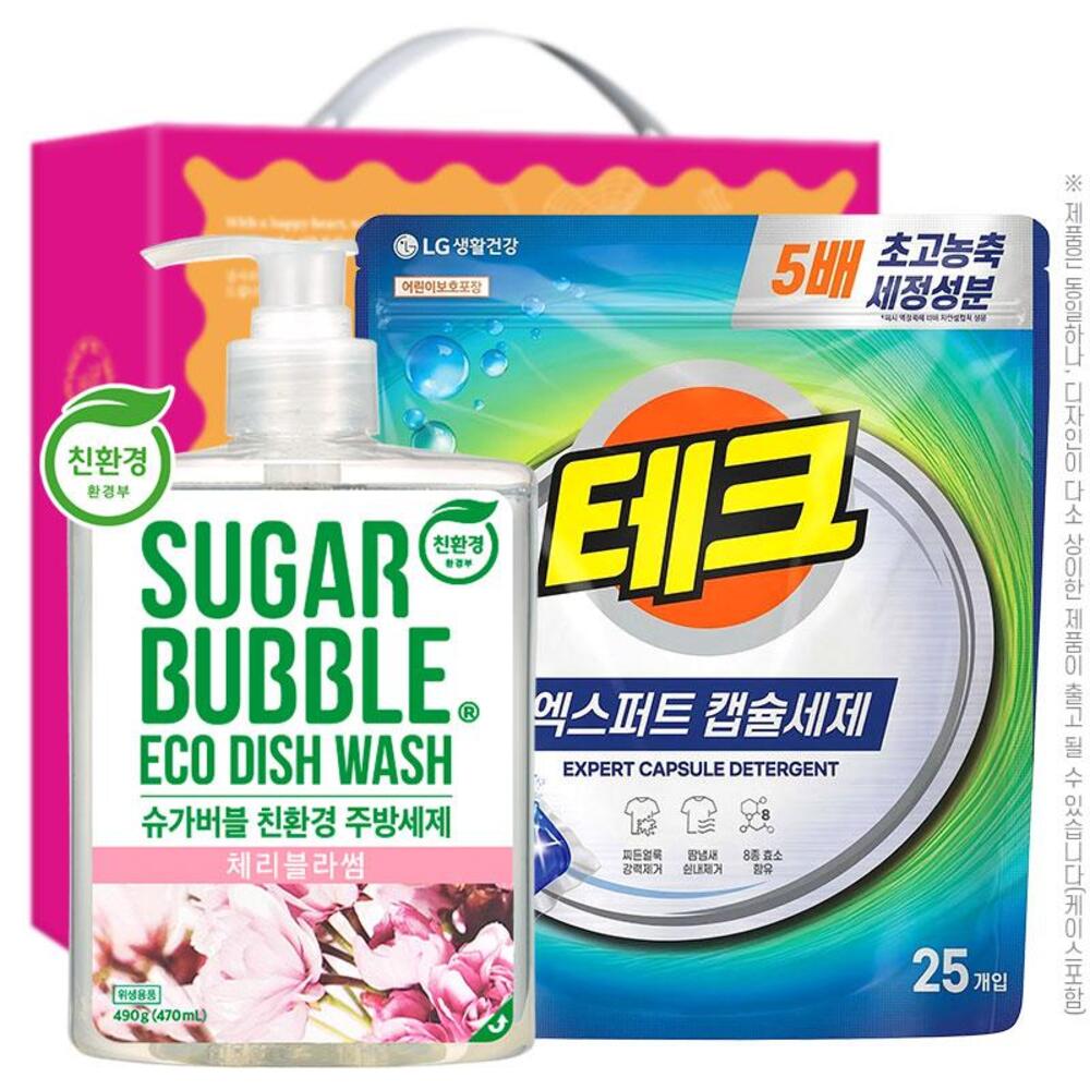 슈가버블주방세제490펌프 테크엑스퍼트캡슐세제(25캡슐)(2종)