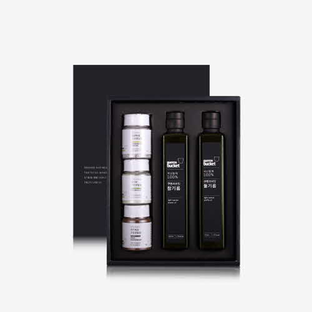 [쿠엔즈버킷] 저온압착 프리미엄 참.들.200ml, 소금 60g 3종 세트