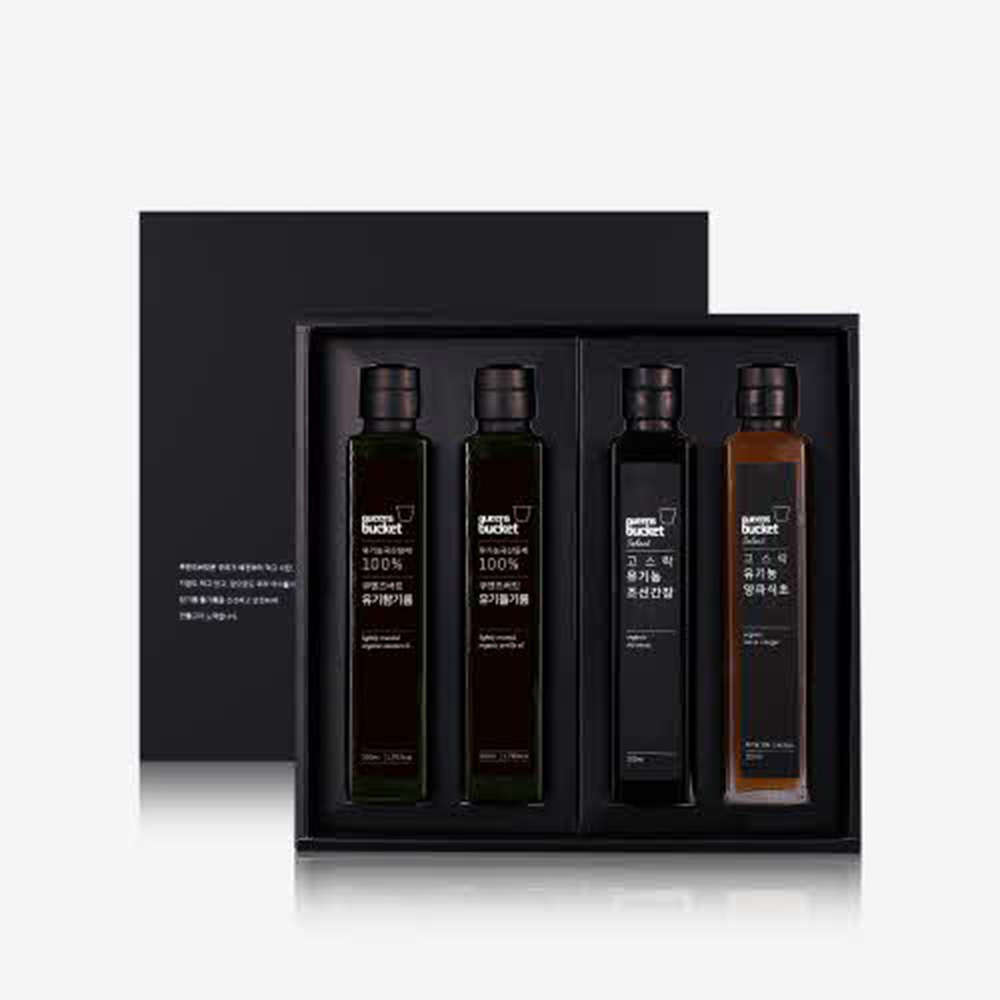 [쿠엔즈버킷] 저온압착 프리미엄 유기농 참.들.간장.식초 200ml 4종 세트