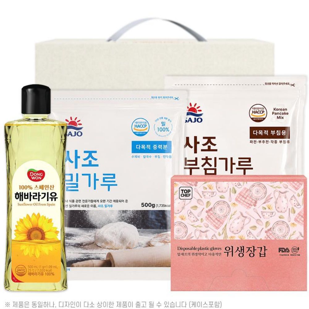 동원해바라기유 사조밀가루500g 부침가루500g 정사각위생장갑(4종)