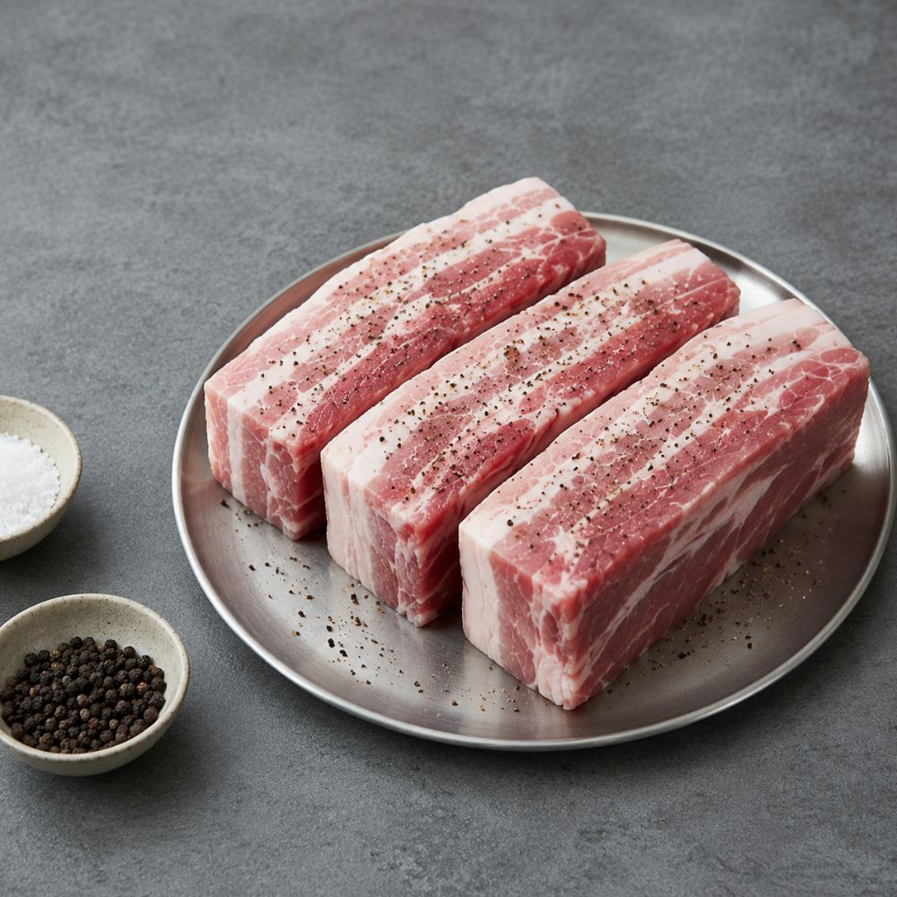 [스페인듀록] 쫀득하고 두툼한 흑돼지 통삼겹 500g(두께 5cm)