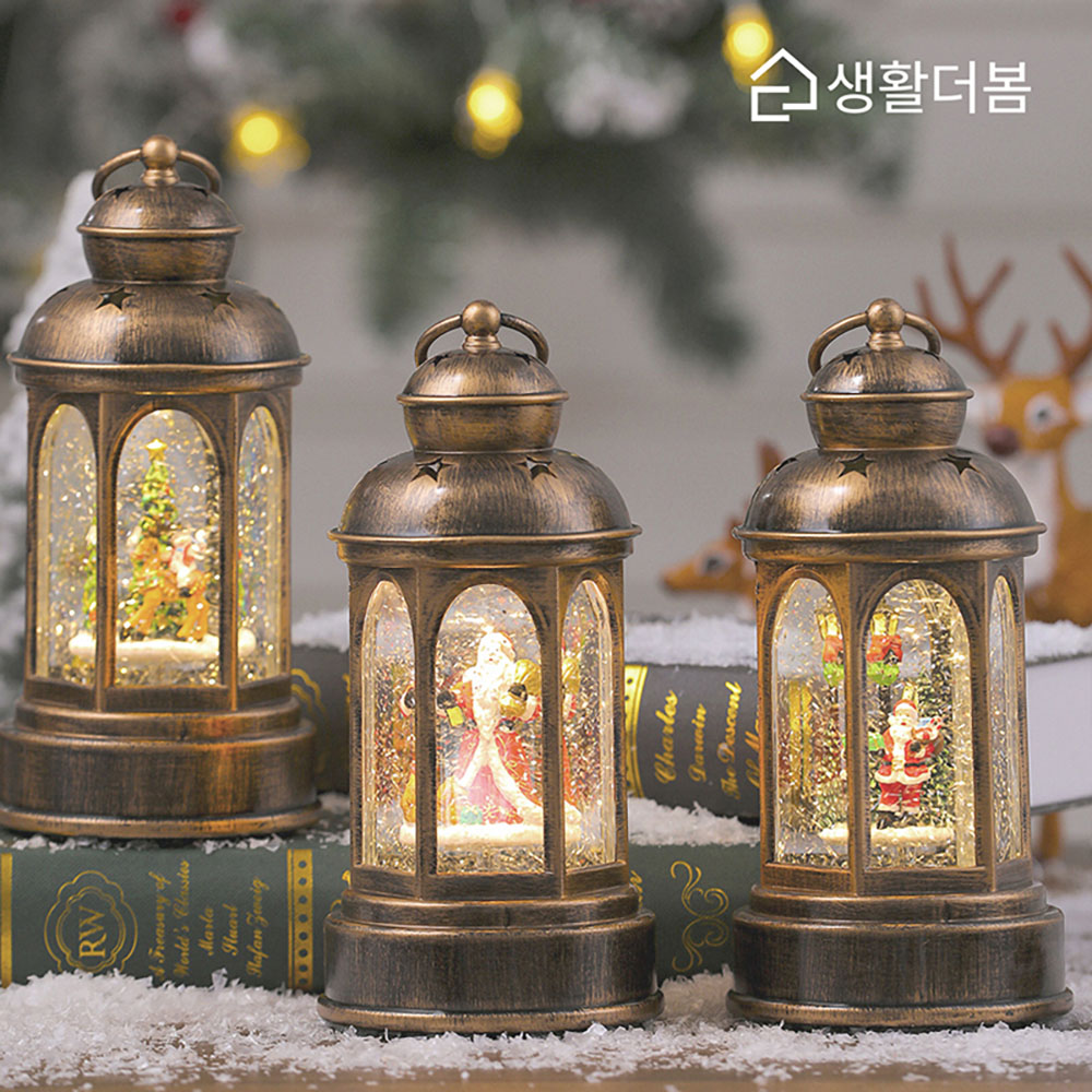 [생활더봄] 크리스마스 오르골 무드등 LED 랜턴 스노우볼 산타 트리 루돌프 빈티지 장식