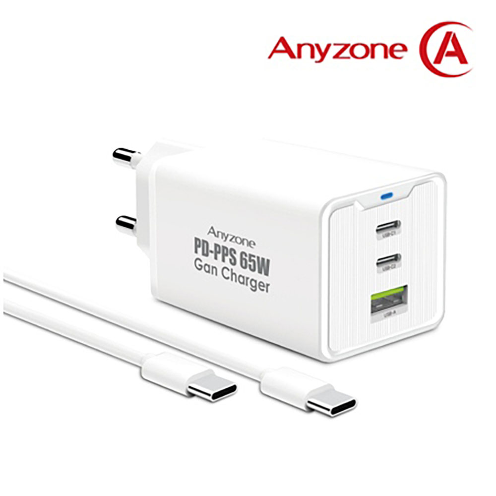 [애니존] 3PORT PPS Gan 65W 초고속충전기 AZQ-PD65WACC (화이트)
