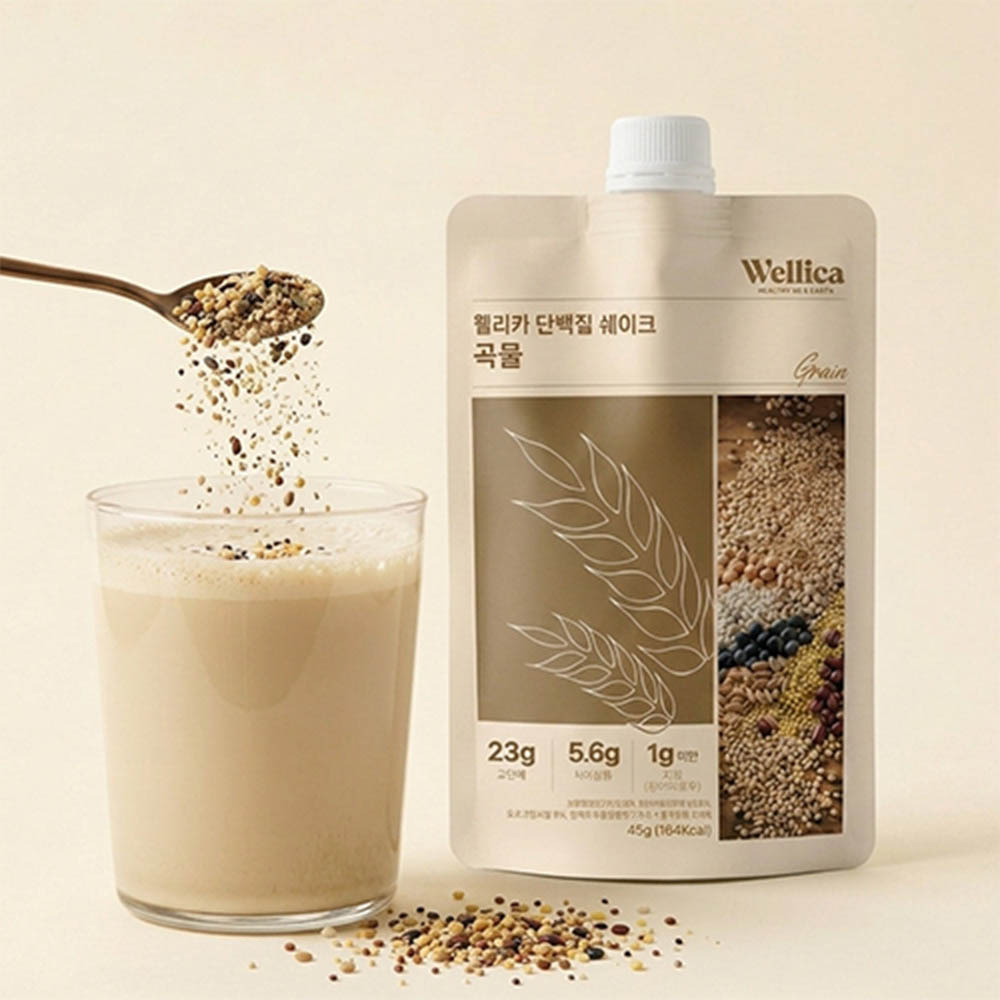 [저칼로리 배합 설계] 웰리카 저당 단백질쉐이크 곡물맛 (45g × 7파우치)