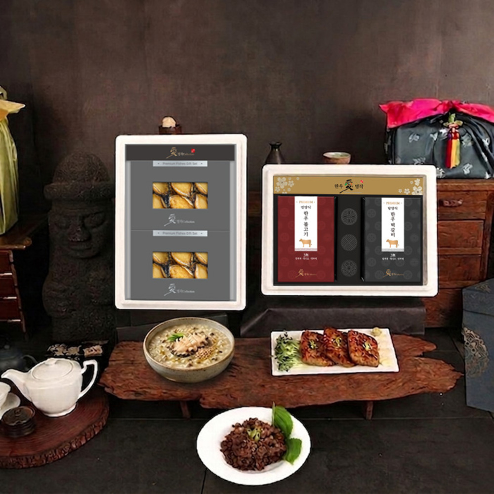 [한상_더블특선] 名品 불고기,떡갈비&자숙순살전복 세트(930g+大12미)