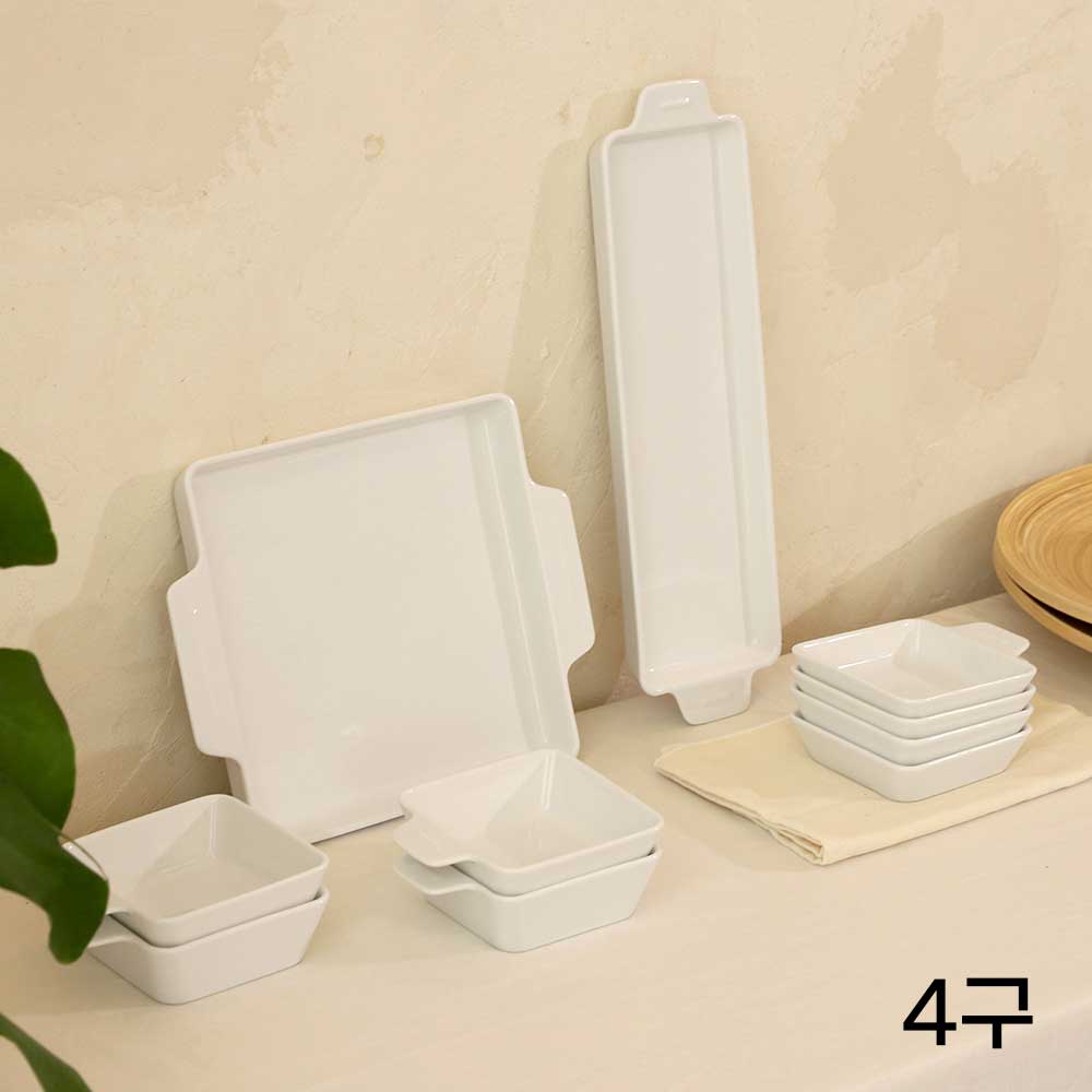 [케어프린] 세라믹 나눔 접시 볼 플레이팅 정사각 4구 나눔접시세트(5P)