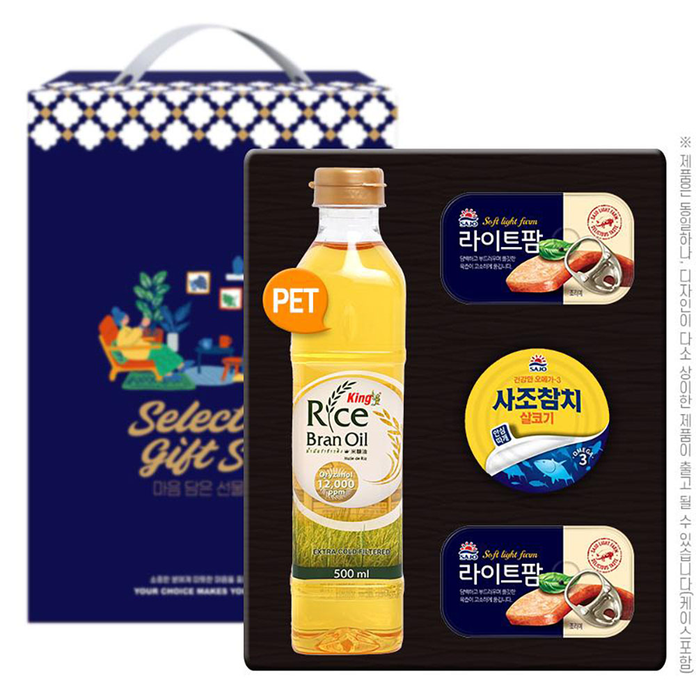 킹프리미엄 현미유 500ml 사조참치 라이트팜 2P(4종)