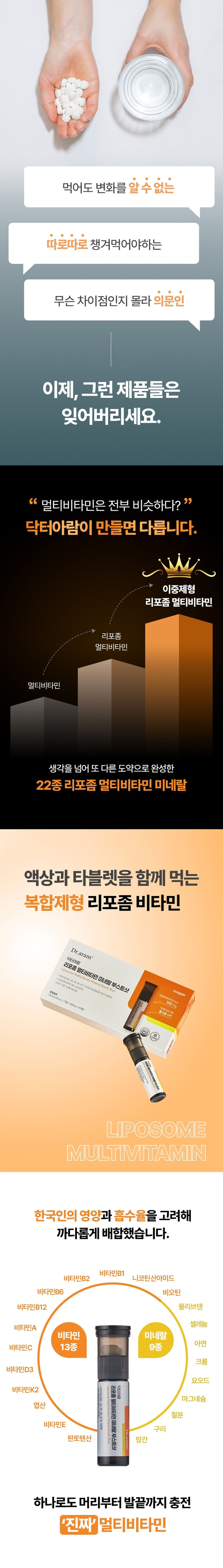 닥터아람 멀티비타민 리포좀 미네랄 비오틴 판토텐산 부스트샷 이중제형 7병 상세 1