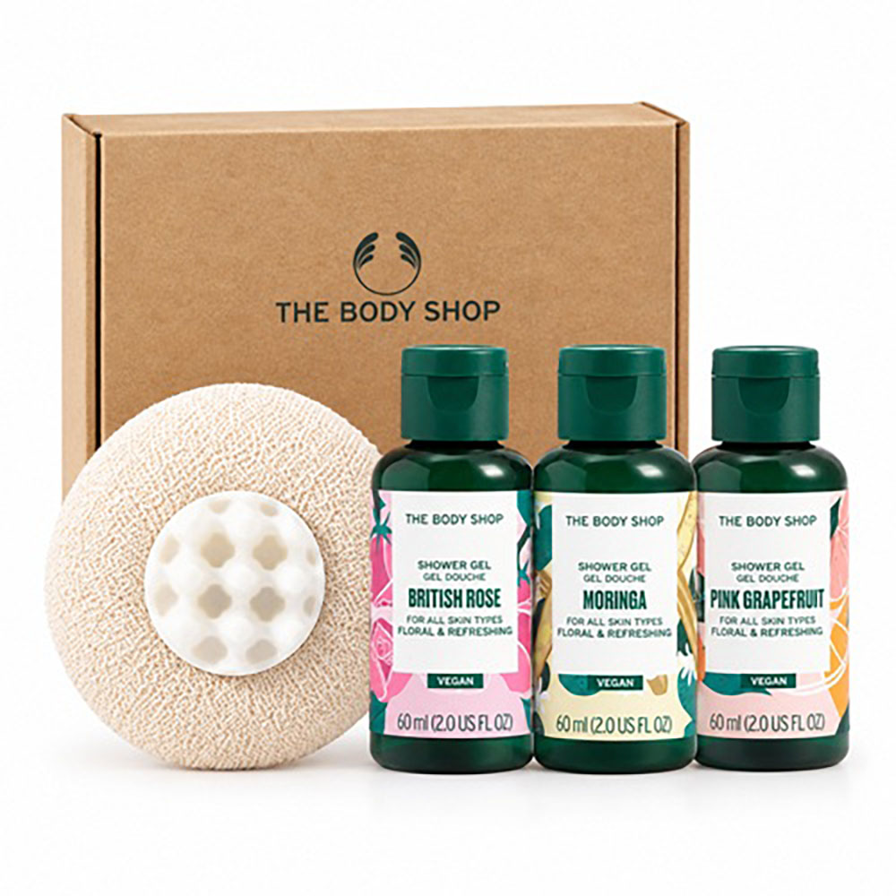 [더바디샵] 샤워젤 60ml 3p(향 랜덤) + [마리앤코] 핸드 샤워볼 1p(색상 랜덤) 세트 (쇼핑백 동봉)