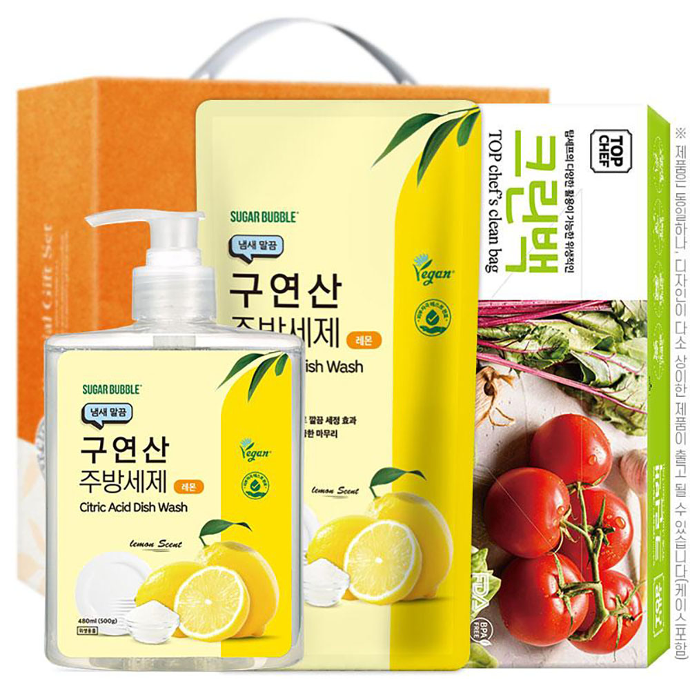 [슈가버블] 구연산주방세제500펌프 구연산주방세제300리필 크린백(3종)