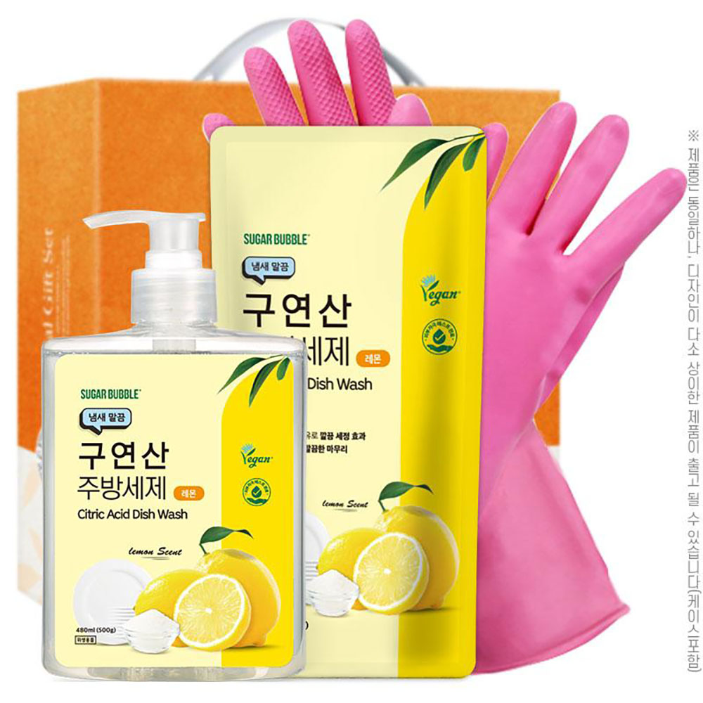 [슈가버블] 구연산주방세제500펌프 구연산주방세제300리필 고무장갑32cm(3종)