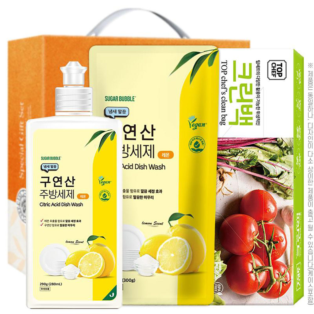 [슈가버블] 구연산주방세제290용기 구연산주방세제300리필 크린백(3종)