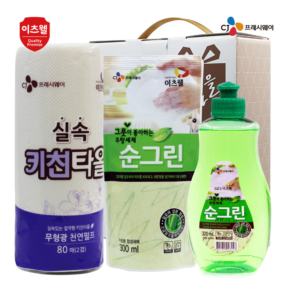 CJ이츠웰 순그린320ml용기,순그린300ml리필,키친타올3종세트 00419