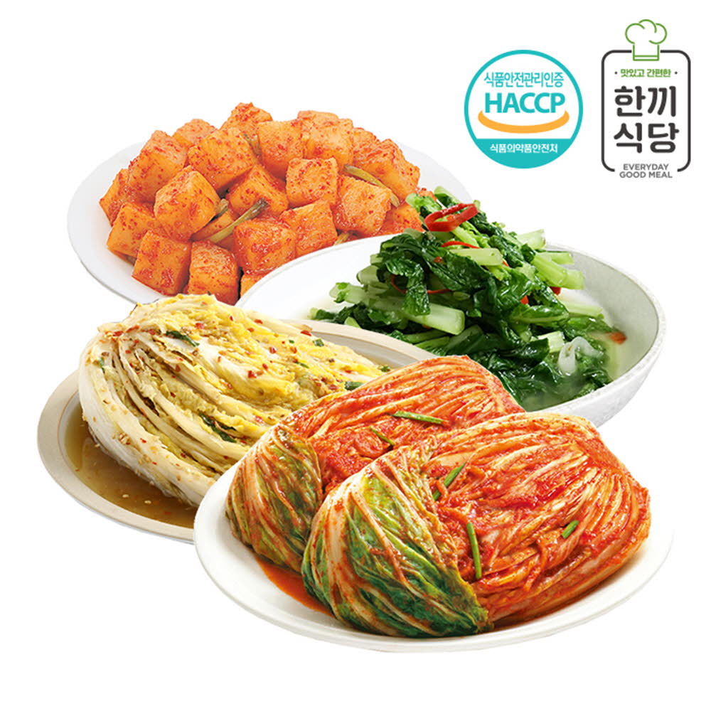 한끼식당 우리 농산물 100% 김치 추천 4종세트(포기김치1kg,고추씨백김치1kg,청양열무김치1kg,깍두기1kg)