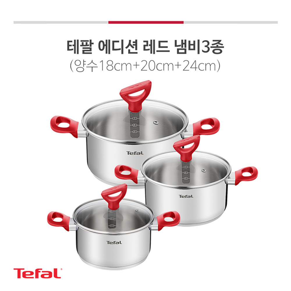 테팔 에디션 레드 인덕션 냄비 양수18+양수20+양수24cm