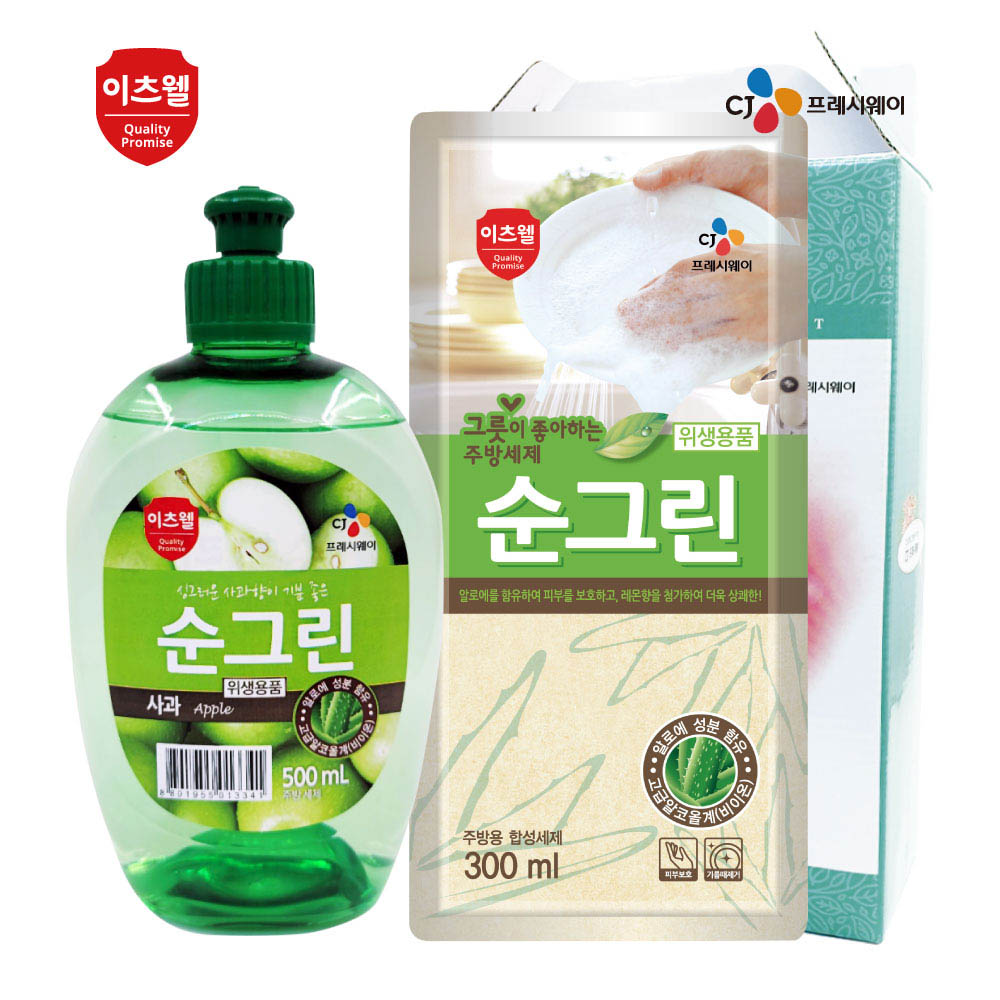 CJ이츠웰 순그린사과500ml,순그린리필300ml 2종세트 00527