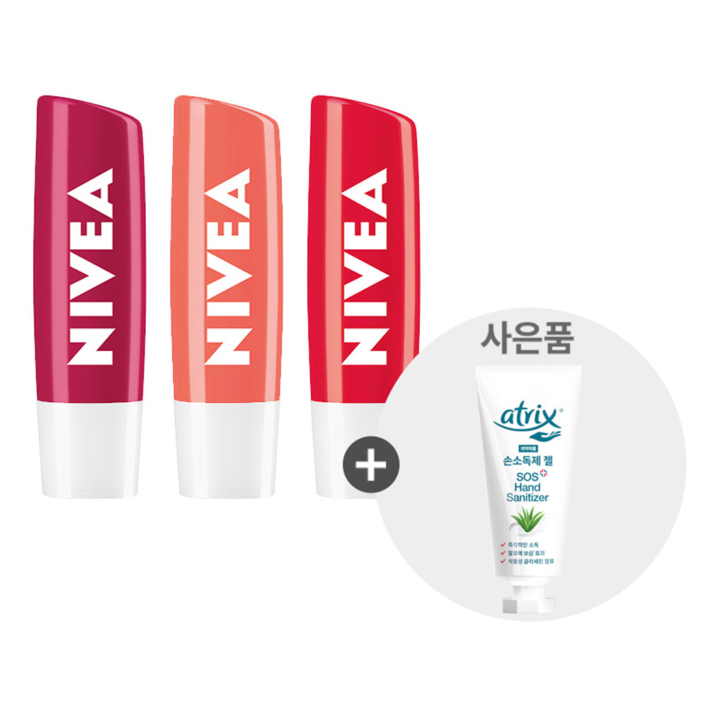 니베아 후르티샤인 립케어 립밤 4.8g 3종 x 1개+사은품 미니데오