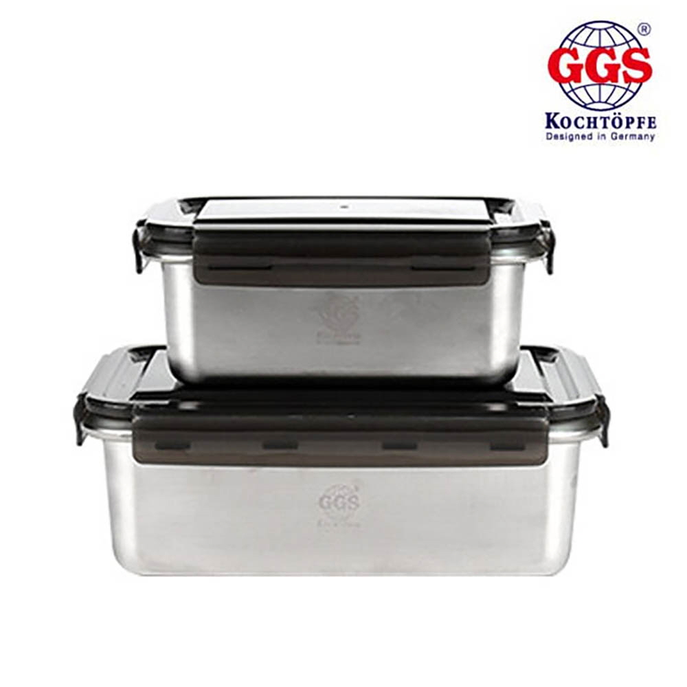 독일 GGS 스테인레스(304) 직사각 푸드 밀폐용기 2종세트(4PCS) (1,000ml+2,000ml)