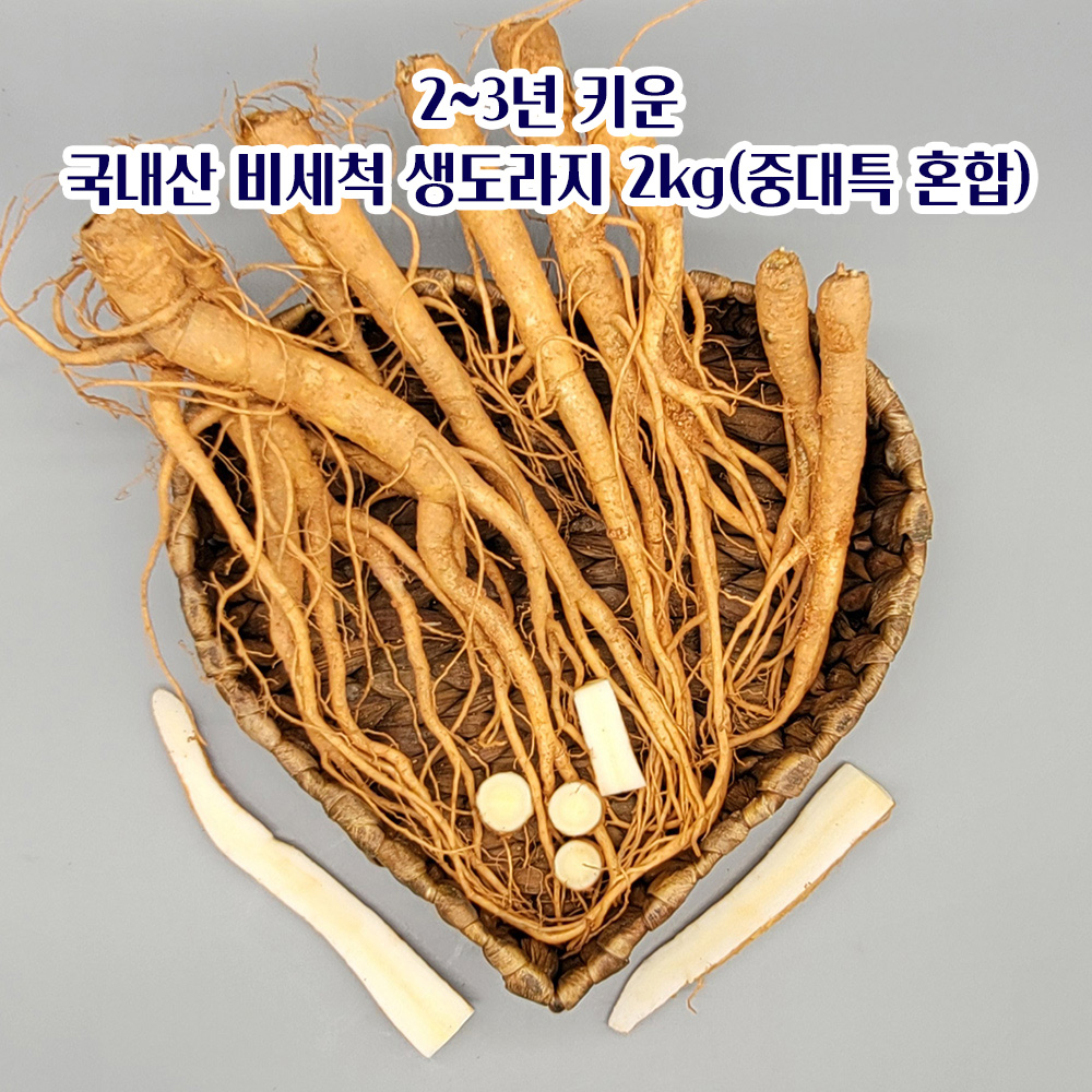 2~3년키운 국내산 비세척 생도라지 2kg(중대특 혼합)