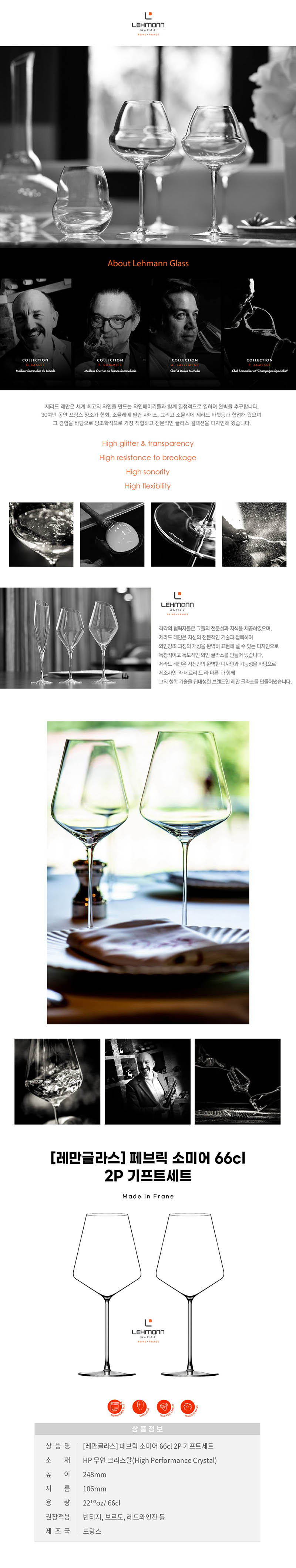 레만글라스 페브릭 소미어 66cl 2P 기프트세트 (france made) 상세 1