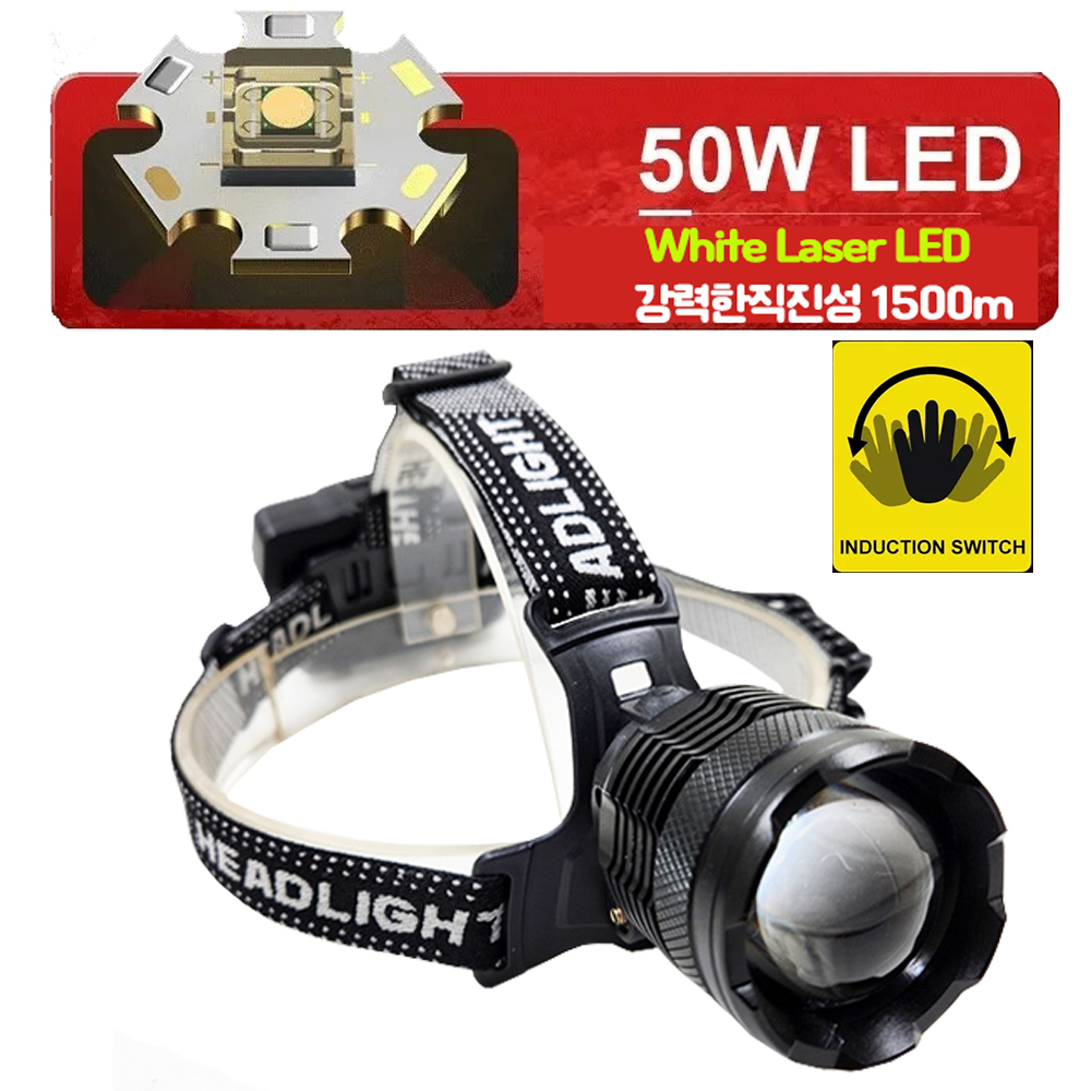 White Laser LED 충전식 줌 야외 헤드랜턴 X8