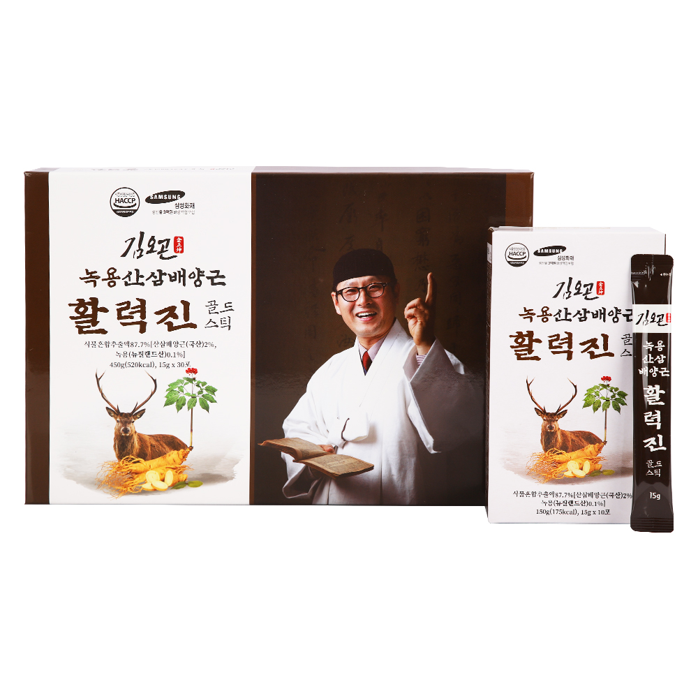 [김오곤] 녹용 산삼배양근 활력진 골드스틱 15g* 30포 /선물용쇼핑백 포함