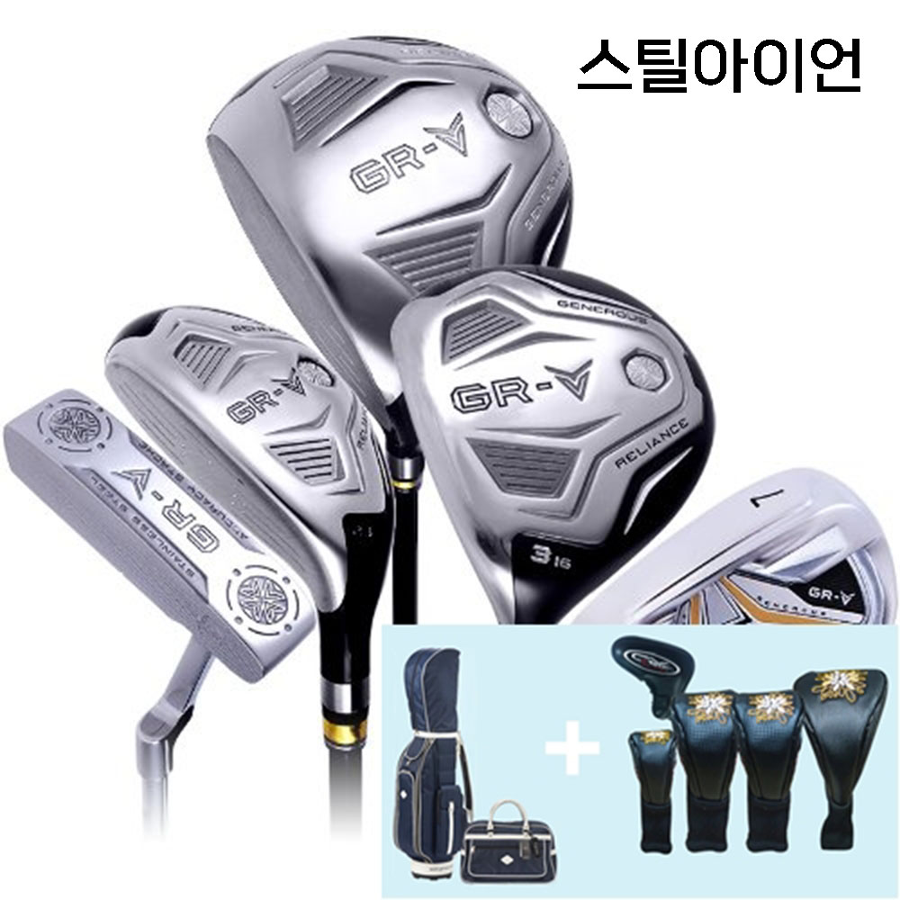 지브이골프코리아 정품 지브이투어 GR-V (지알브이) 남성 풀세트 스틸아이언 (13pc/왼손클럽+헤드커버+골프백세트)