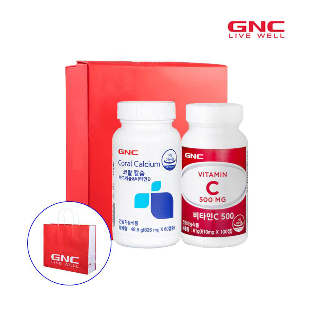 GNC 코랄칼슘 60정 30일분 + 비타민C 500 100정 세트
