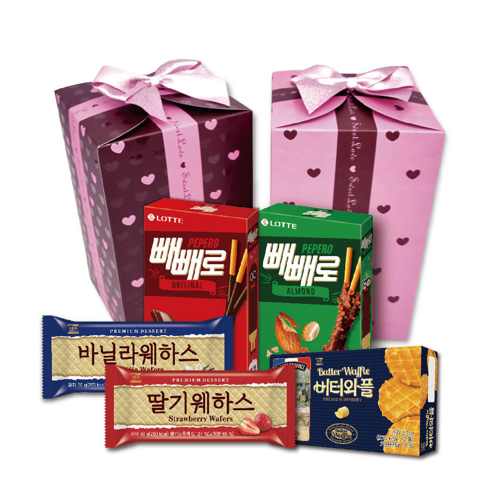 롯데 스위트박스 과자선물세트 /서주웨하스바닐라,딸기,서주버터와플,빼빼로오리지널,빼빼로아몬드