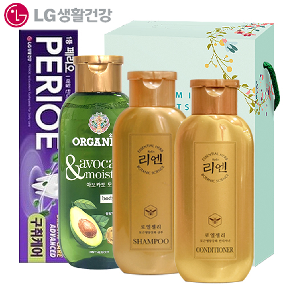 LG생활건강 리엔 로열젤리 샴푸 200ml + 리엔 로열젤리 린스 200ml + 온더바디 바디워시 200g + 페리오 치약 100g 2개 [101-227429]