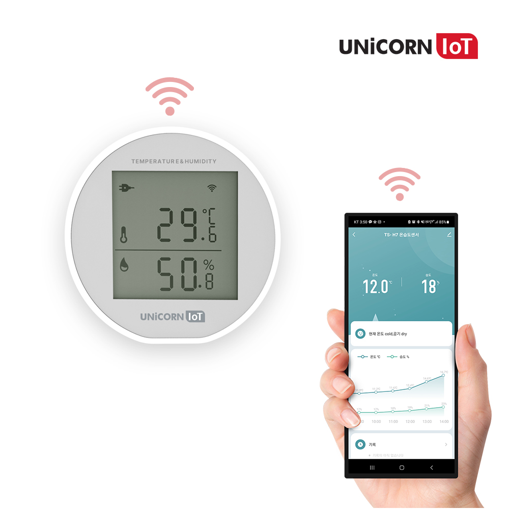 유니콘IoT 무선 온습도 감지센서 WiFi방식 전용 IoT앱 어플 연동 TS-H8