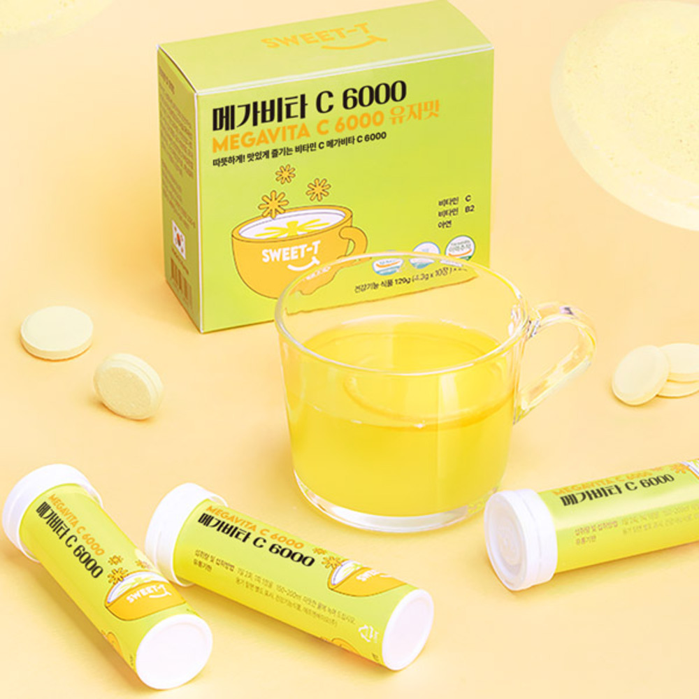 메가 비타C 6000 (4300mg*10정*3개)/따뜻한 물에 녹여먹는 발포비타민 차