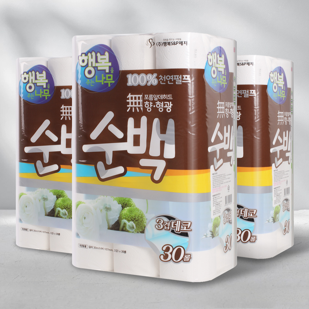 [행복S&P제지]순백 30 두루마리 화장지30m*30R 3팩